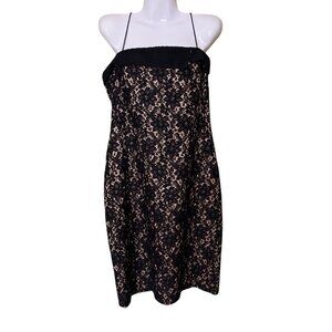 Talbots Black Lace Strapless Dress Size 12 Floral Overlay  Elegant Cocktail